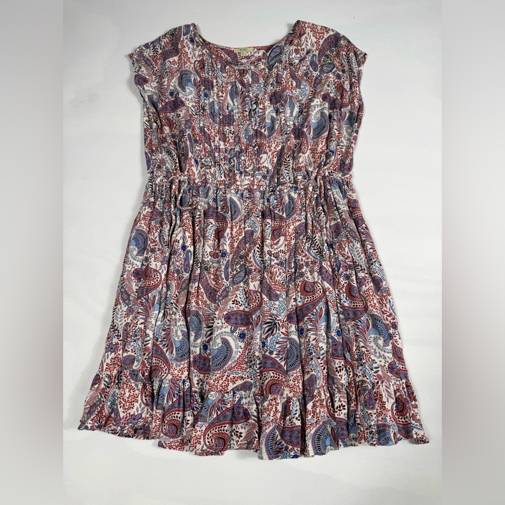 Kori America Bell Sleeve Tunic Dress Women’s M Red Blue Paisley Floral Print